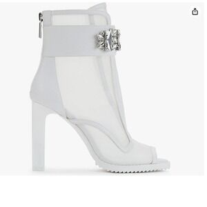 Karl Lagerfeld Paris White Jeweled Embellished Open‎ Toe Mesh Booties Sz 7